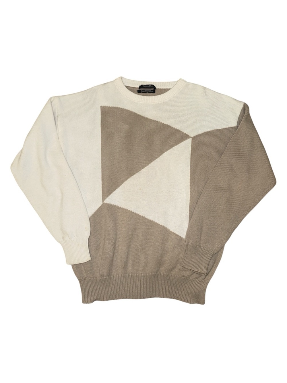 Christian Dior Monsieur cable knit color block tan sweater men’s size large